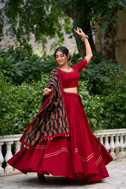 Red Premium Pure cotton Navratri Special Lehenga Choli Fully Stitched