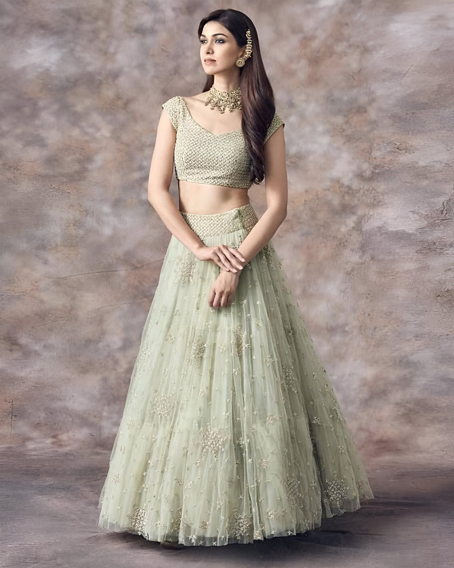 Premium Pastel Pistachio Net Fabric Readymade Lehenga