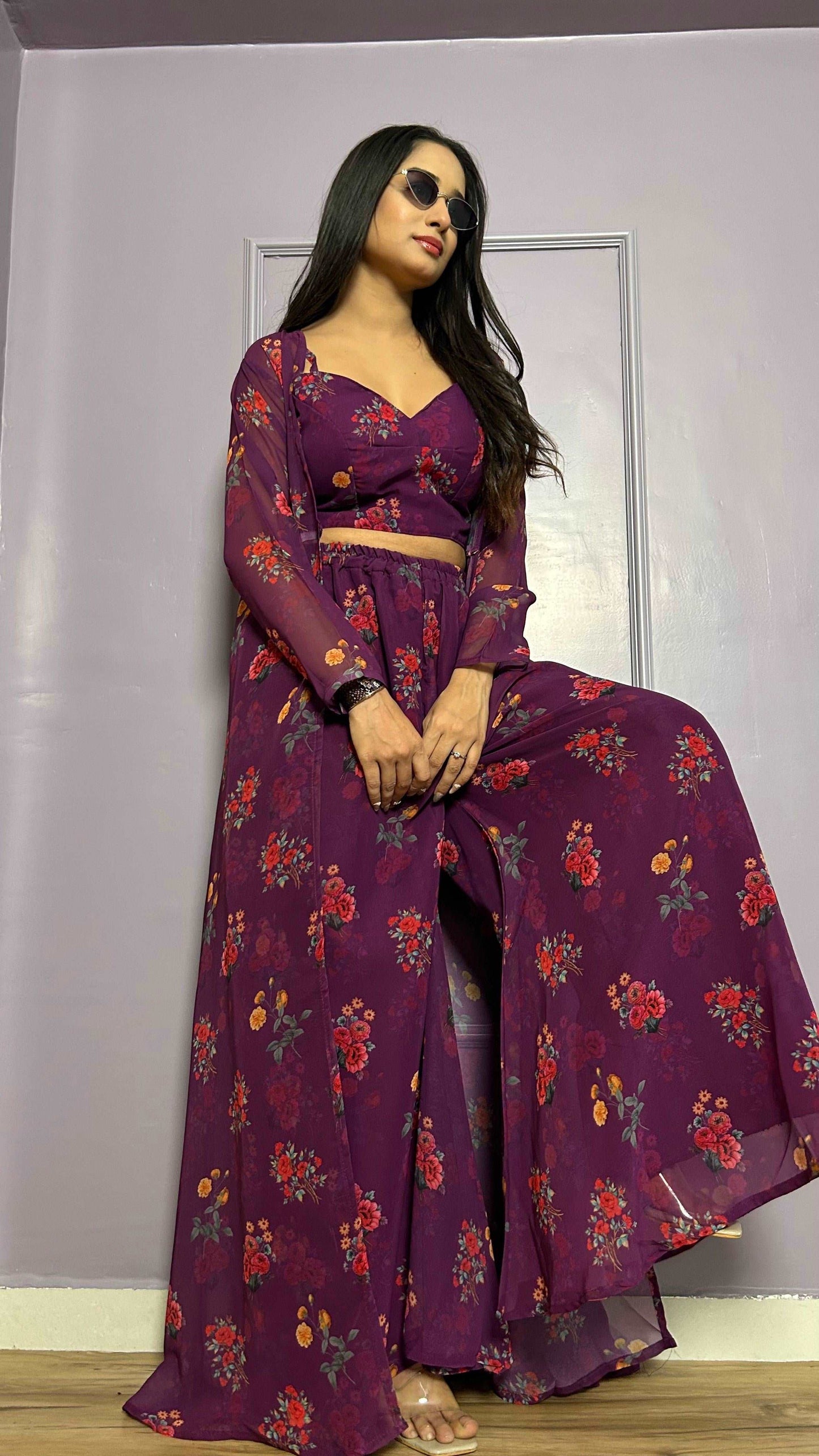 Floral Indo western fully stitched