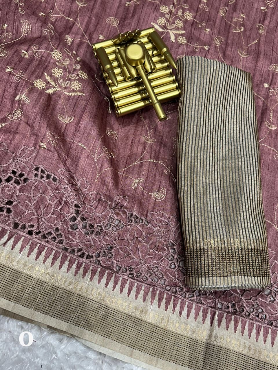 Evika - Premium Tussar Cotton Saree with Cut Work & Stitched Blouse