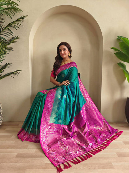 Priyanshi - Beautiful Dual Tone Soft Silk Saree with Zari Weaves with Stitched Blouse