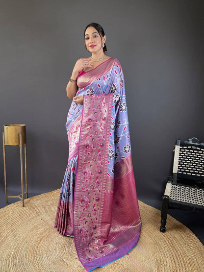 Premium Soft Silk With Rich Patola Weaving and Contast Pallu with Stitched Blouse