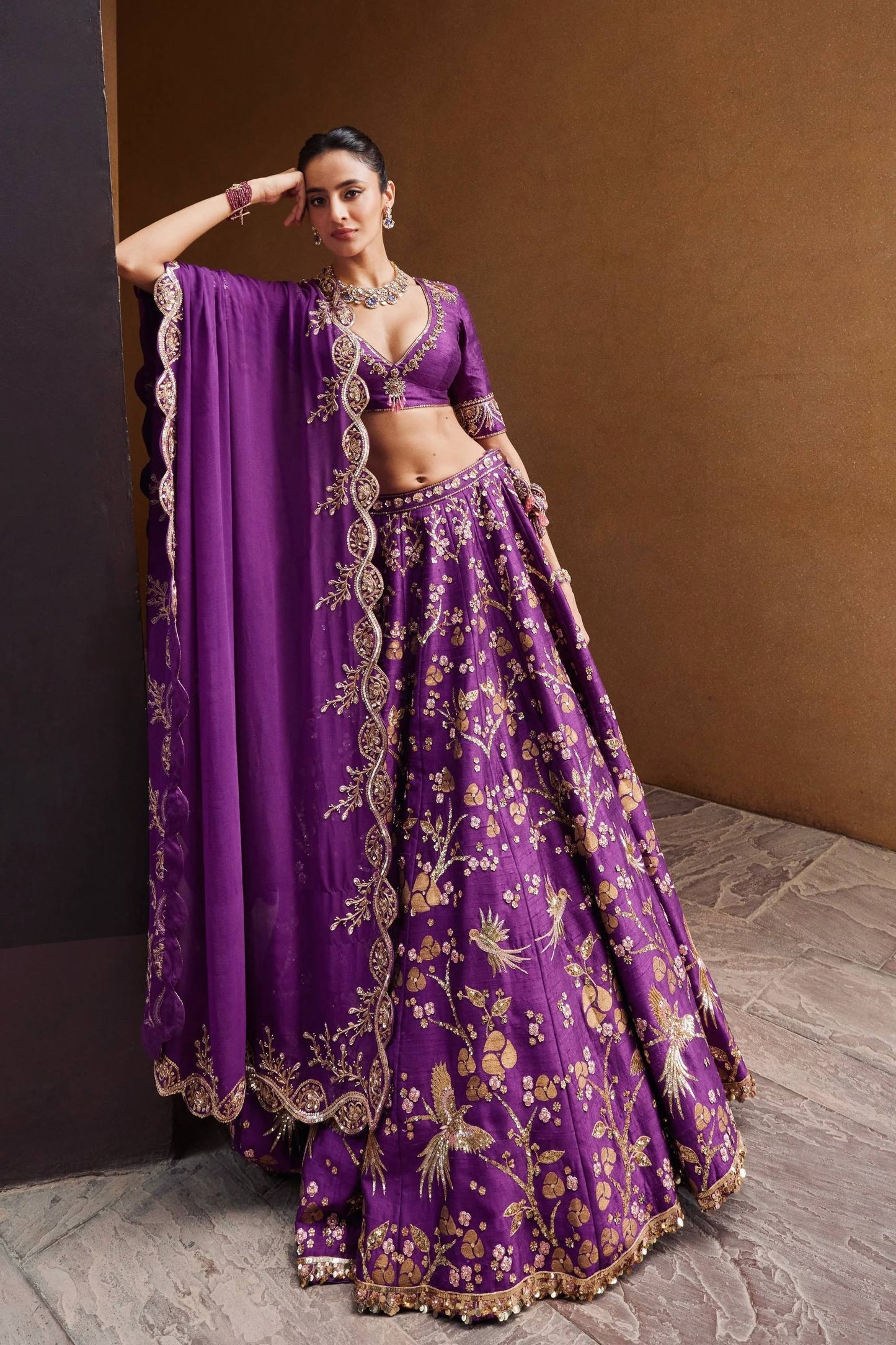 Pichola - Premium Silk Purple Embroidered and Sequins Work Lehenga Fully Stitched
