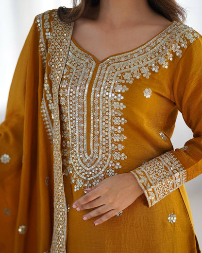 Mustard Yellow Punjabi Sharara set fully stitched
