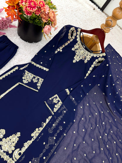 Lipsa - Beautiful Soft Georgette Navy Blue Readymade Suit