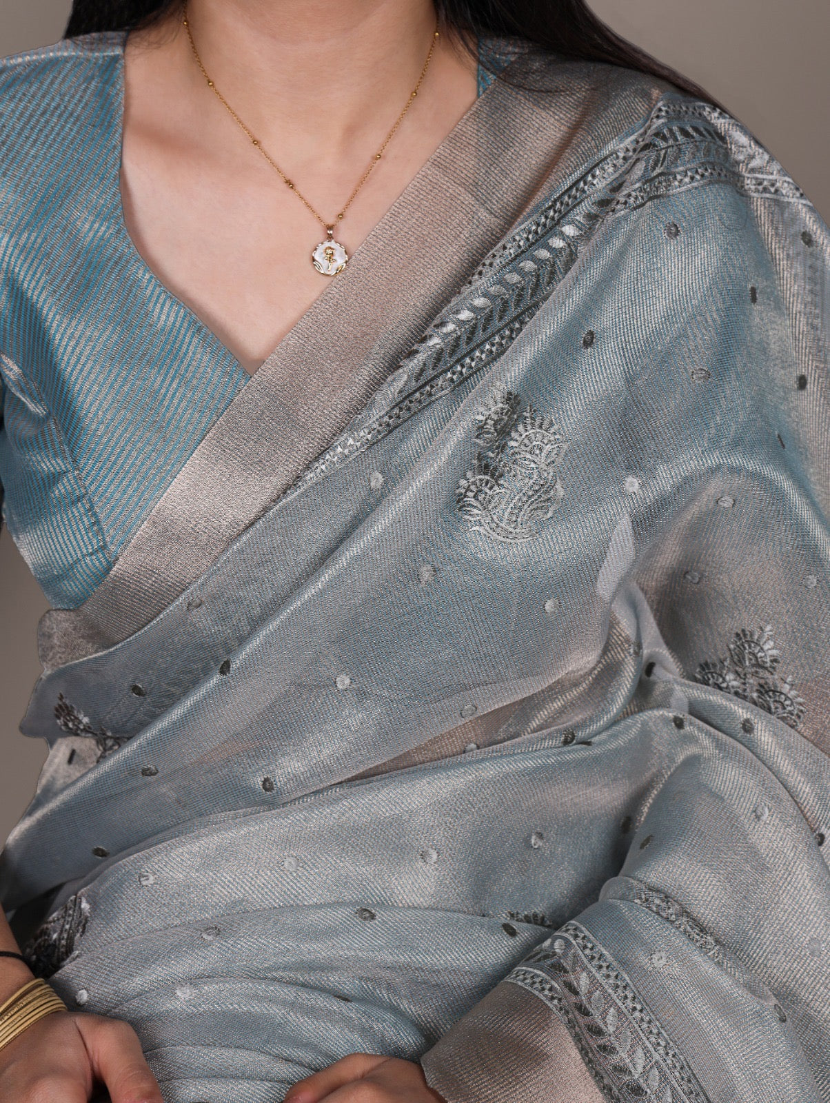 Malvika - Premium Shimmer Net type Pastel Colours Saree with Stitched Blouse of your Own Style