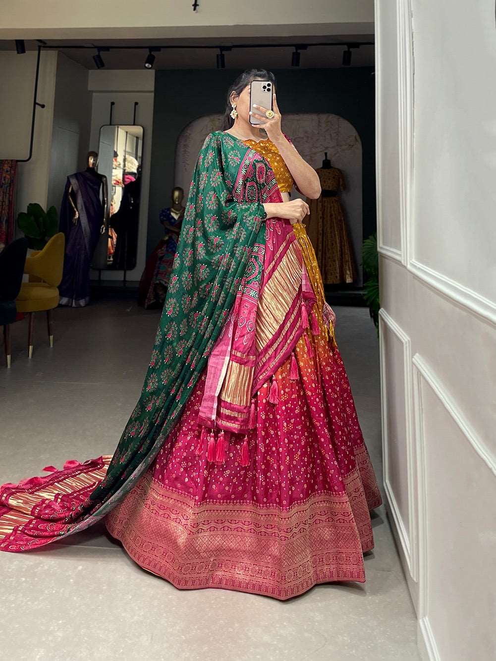 Dola silk printed premium fully stitched lehenga