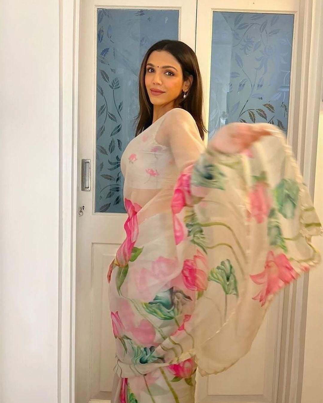 Soft Silk Floral Val Moti Work Border Saree With Stitched Blouse Options