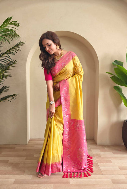 Priyanshi - Beautiful Dual Tone Soft Silk Saree with Zari Weaves with Stitched Blouse