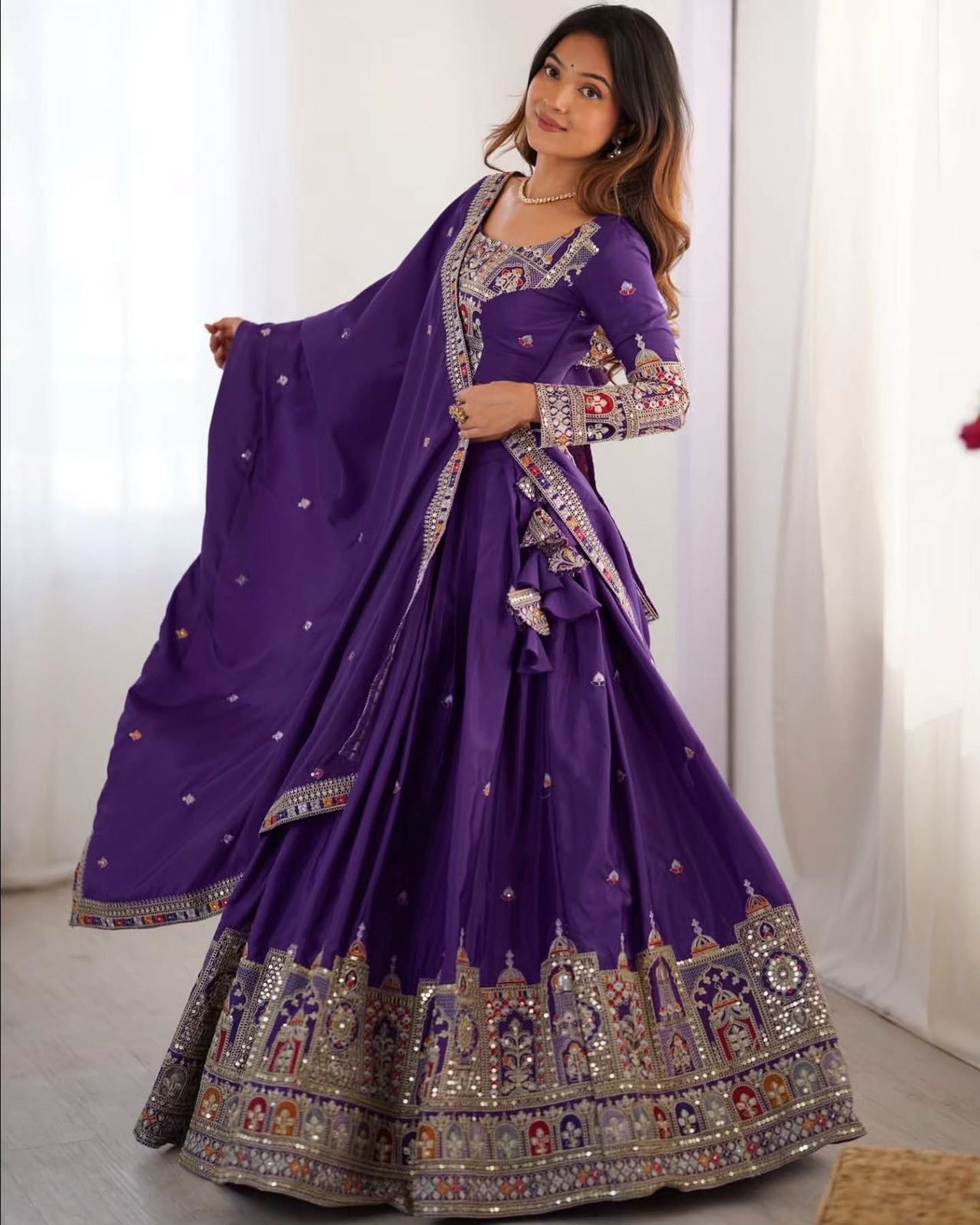 Navratri Special Vichitra Silk with Beautiful Embroidered Fully Stitched Lehenga