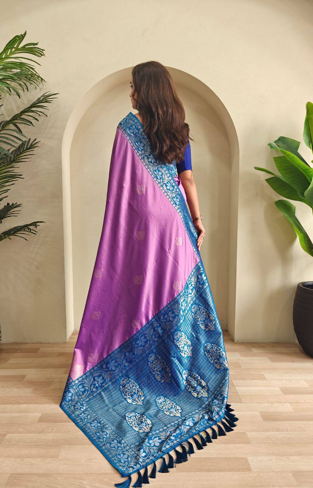 Priyanshi - Beautiful Dual Tone Soft Silk Saree with Zari Weaves with Stitched Blouse