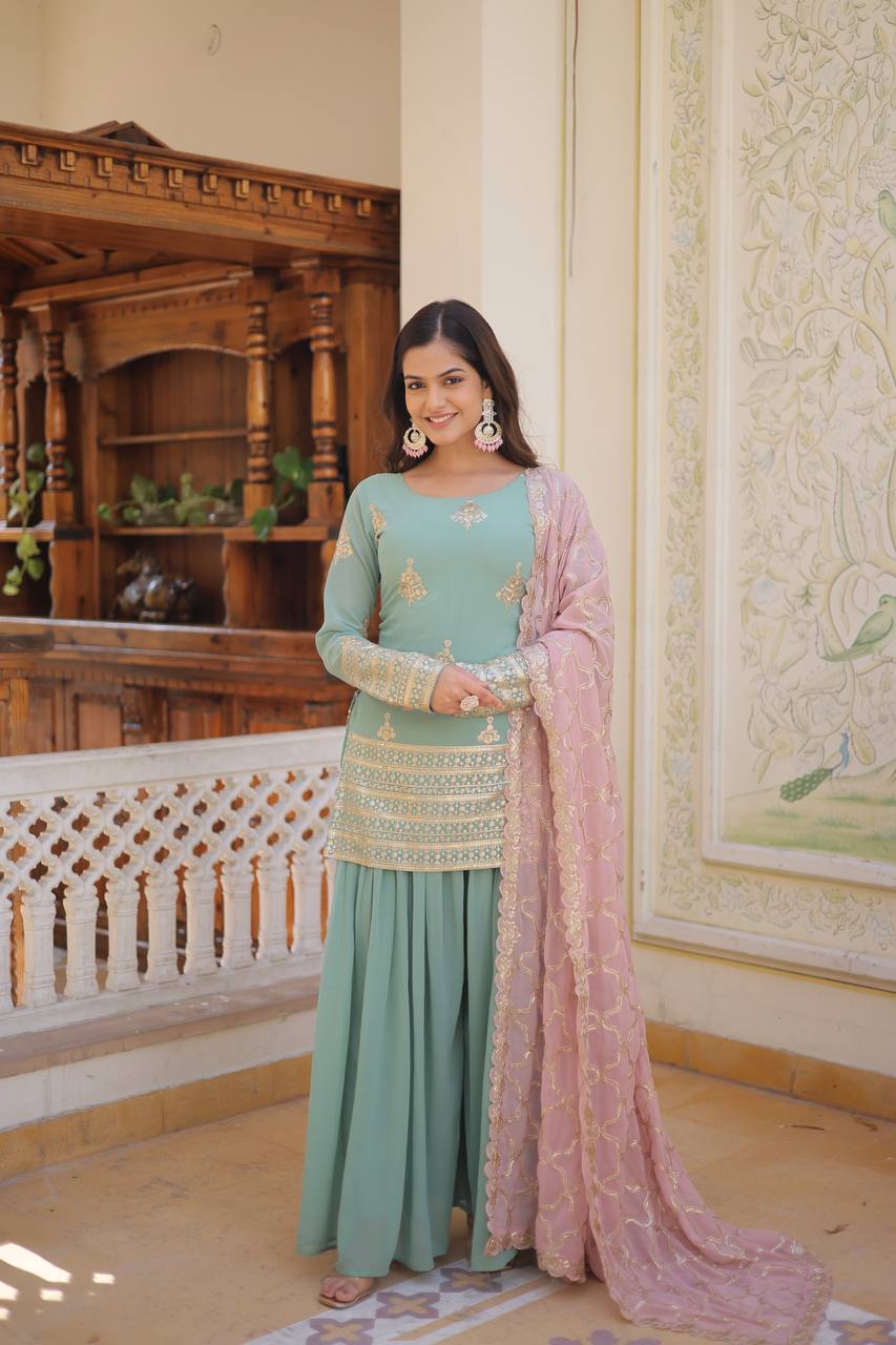Beautiful Pastel colours top and plazzo set fully stitched
