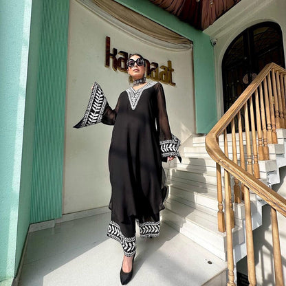 Georgette black Top & Plazo suit fully stitched