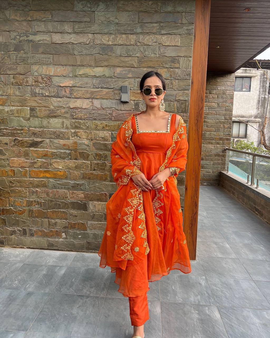 Tangy Orange georgette anarkali style suit readymade