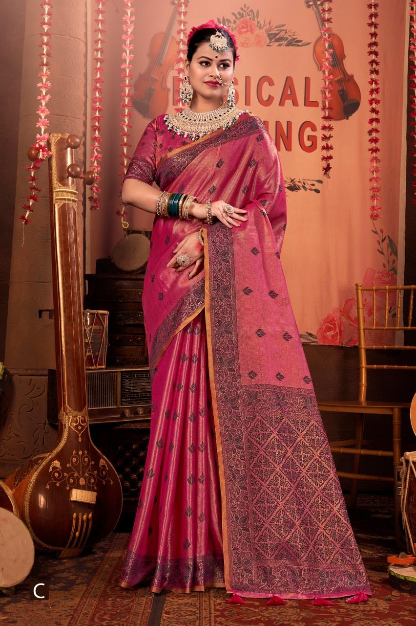 Megha - Premium Linen Saree with Jacquard Weaving Pattern with Fully Stitched Blouse as per Your Style