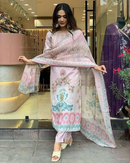 Light pink printed kurti set
