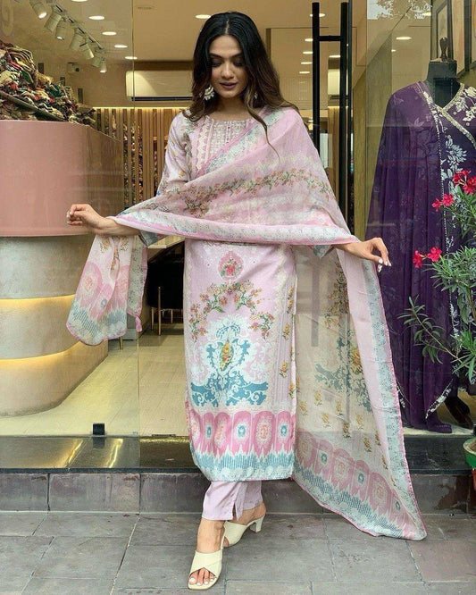 Light pink printed kurti set