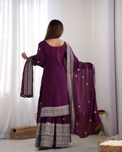 Purple wine Punjabi Sharara set fully stitched