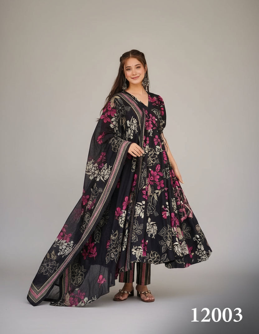 Floral Soft Silk Printed Casual Kurti Pant Set Fully Stitched upto 6XL Sizes