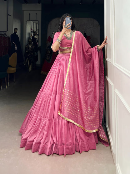 Kahani - Pastel Pink Silk Minimalist Fully Stitched Lehenga