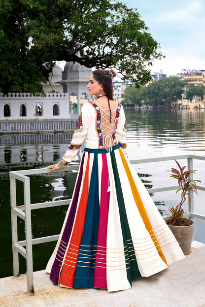 Shauryaa - Premium White Rayon Cotton Rainbow Styled Lehenga Cholis Fully Stitched
