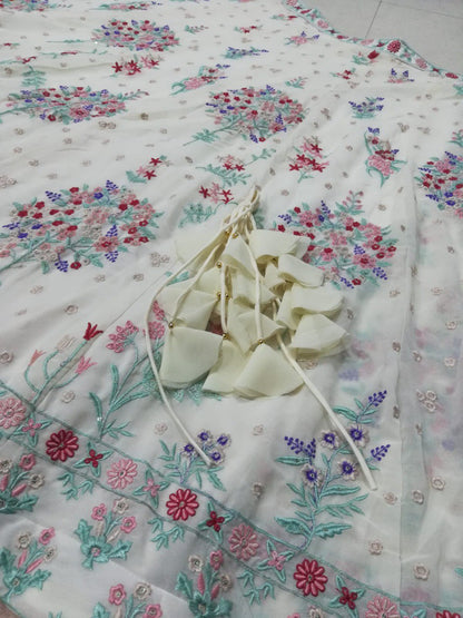 Premium Off White Floral Embroidered Fully Stitched Lehenga