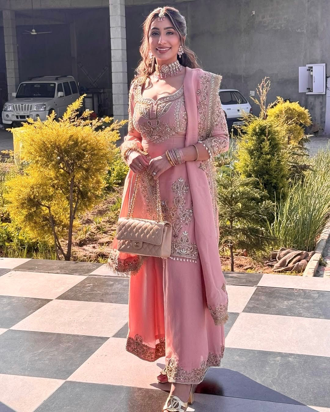 Baby Pink Beautiful Silk Sharara Suit Fully Stitched