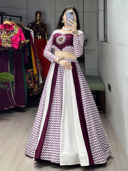 Beautiful Stripe Pattern Pure Cotton Wine and White Navratri Chaniya Choli Fully Stitched