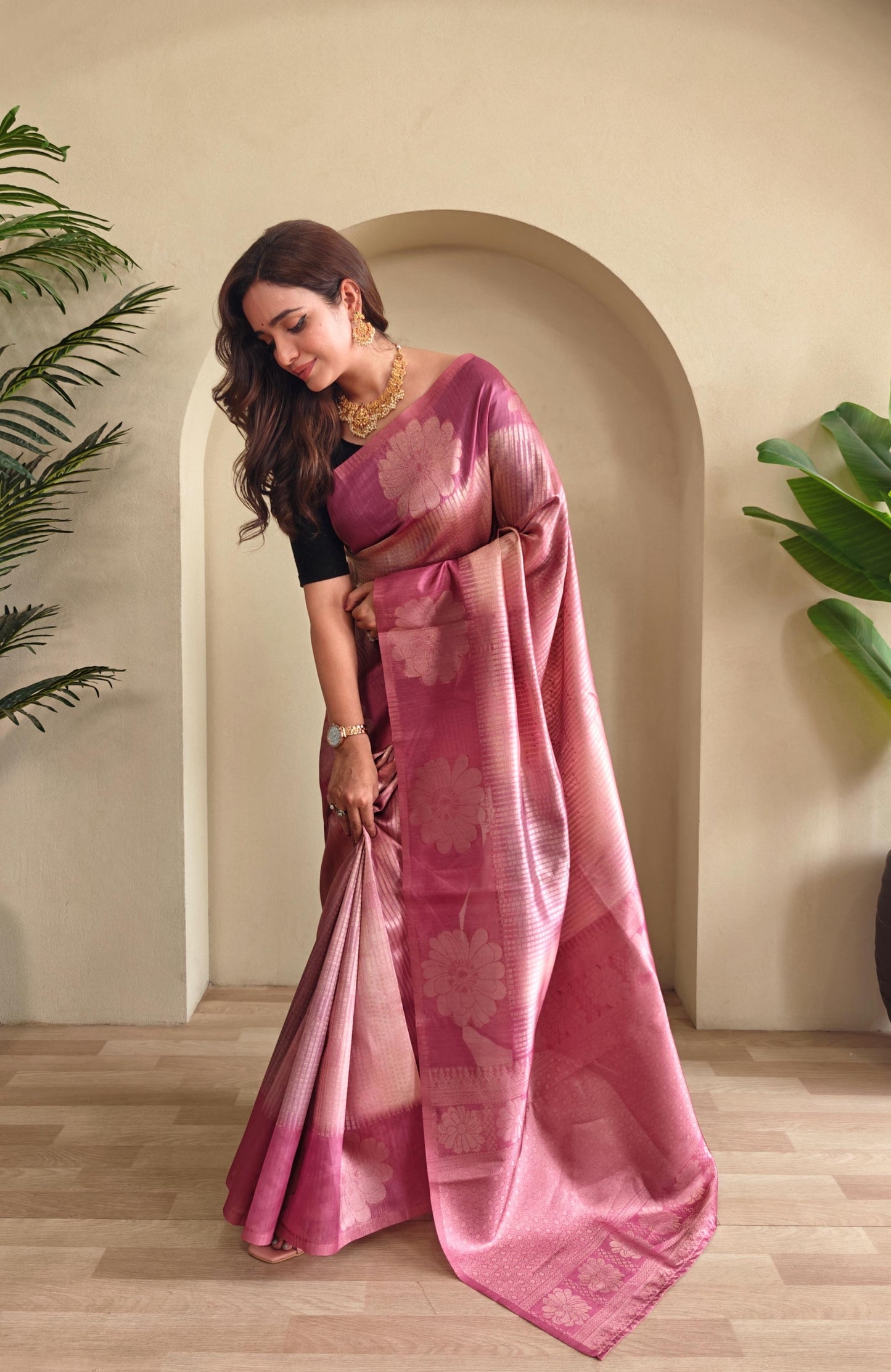 Resham - Silk Saree with Silver Zari Motif Weaved With Stitched Blouse Options