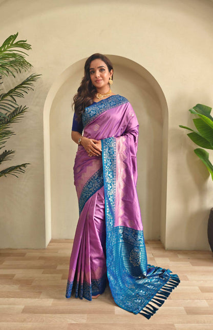 Priyanshi - Beautiful Dual Tone Soft Silk Saree with Zari Weaves with Stitched Blouse