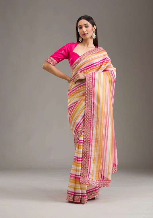 Mastani - Beautiful Leriya Print Silk Saree with Stitched Blouse options