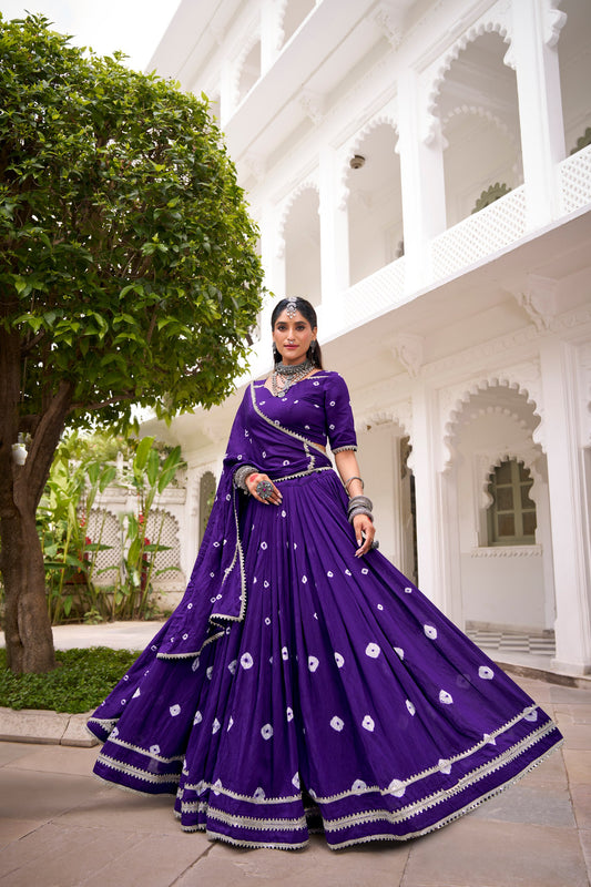 Premium Soft Chanderi Silk Bandhani Style Chaniya Cholis Fully Stitched