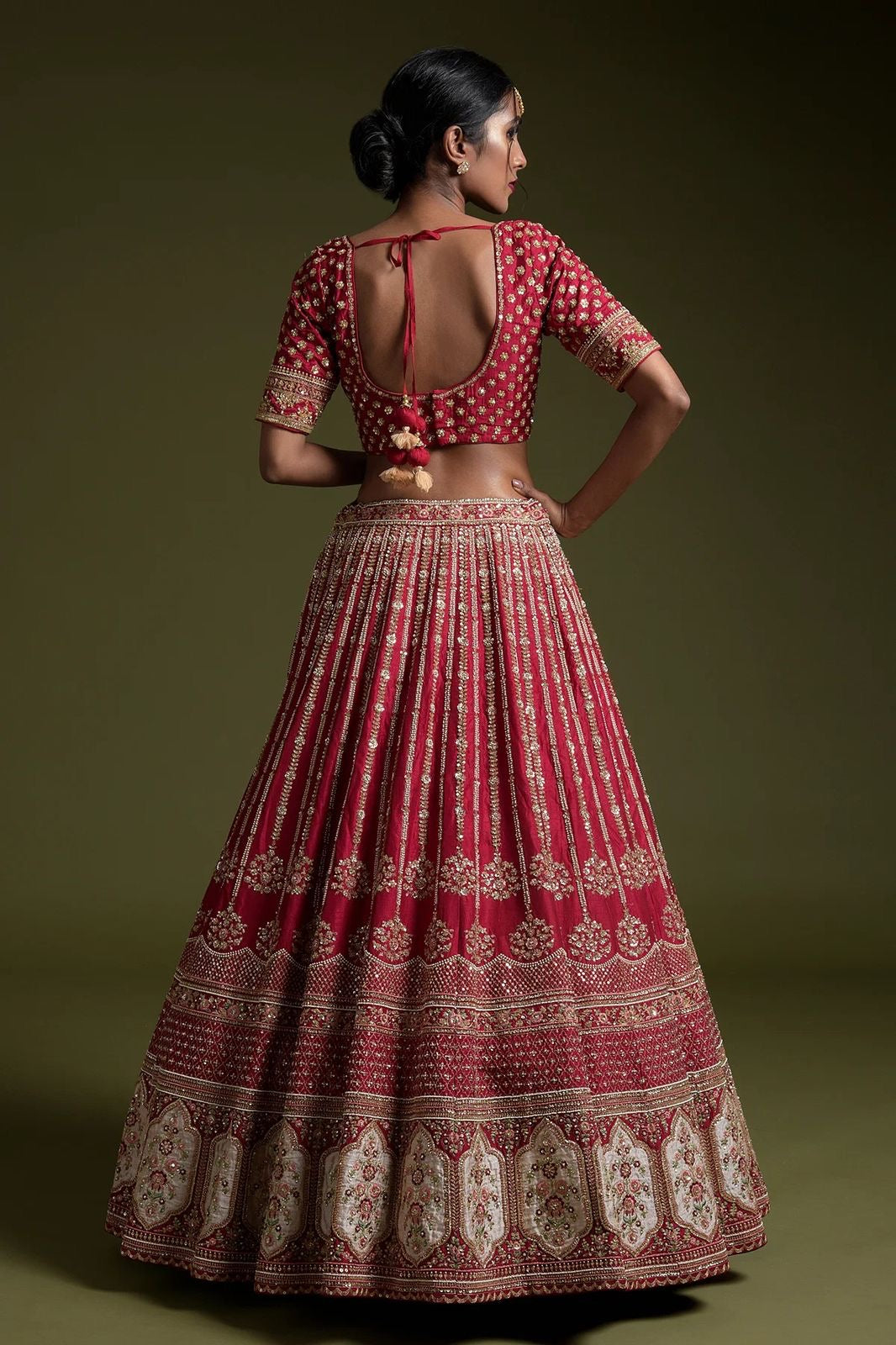 Cherry Pink Silk Heavy Embroidered Lehenga with Thread and Sequins Work Fully Stitched