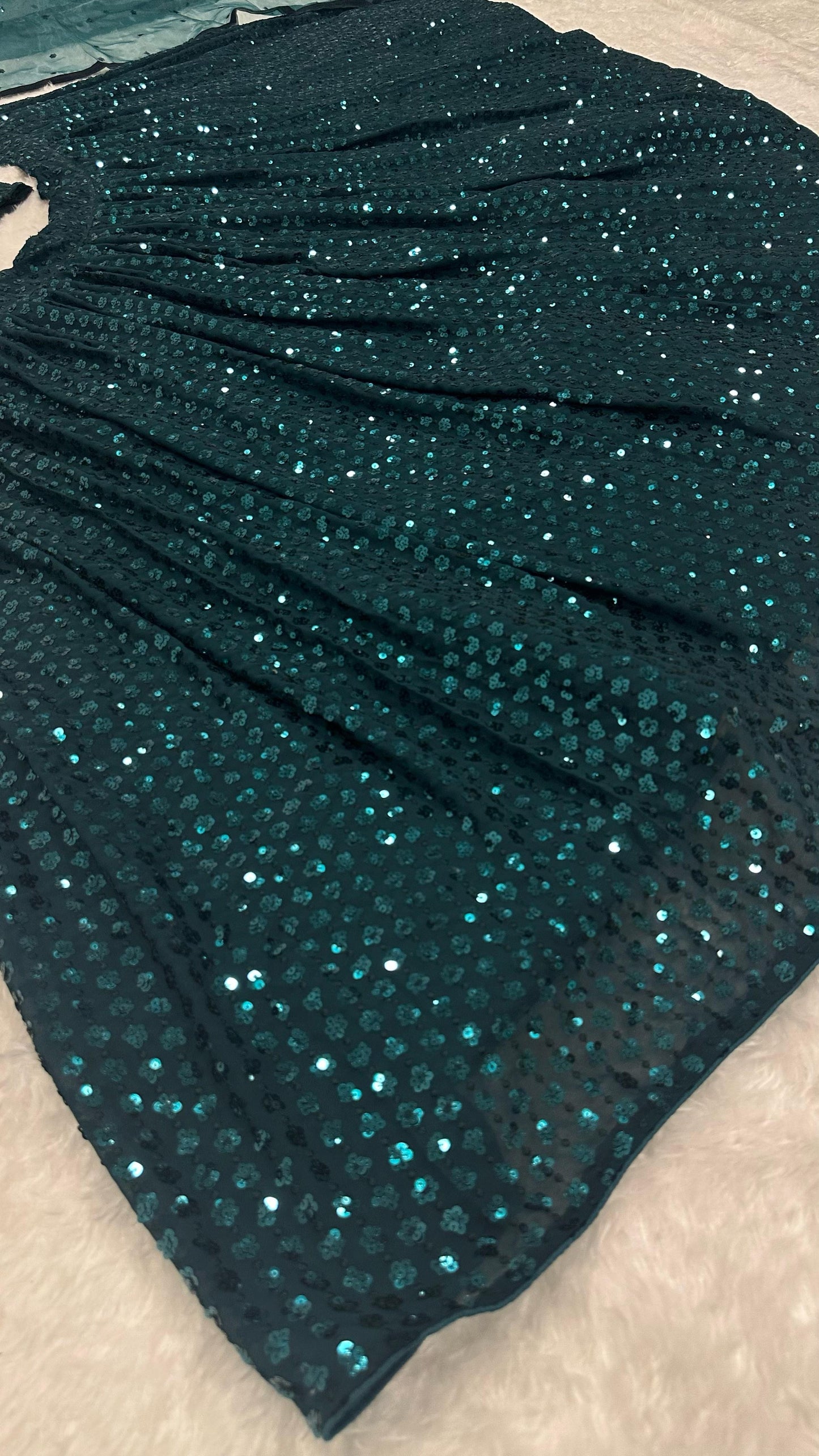 Emerald Green Georgette Sequins Work Lehenga Fully Stitched