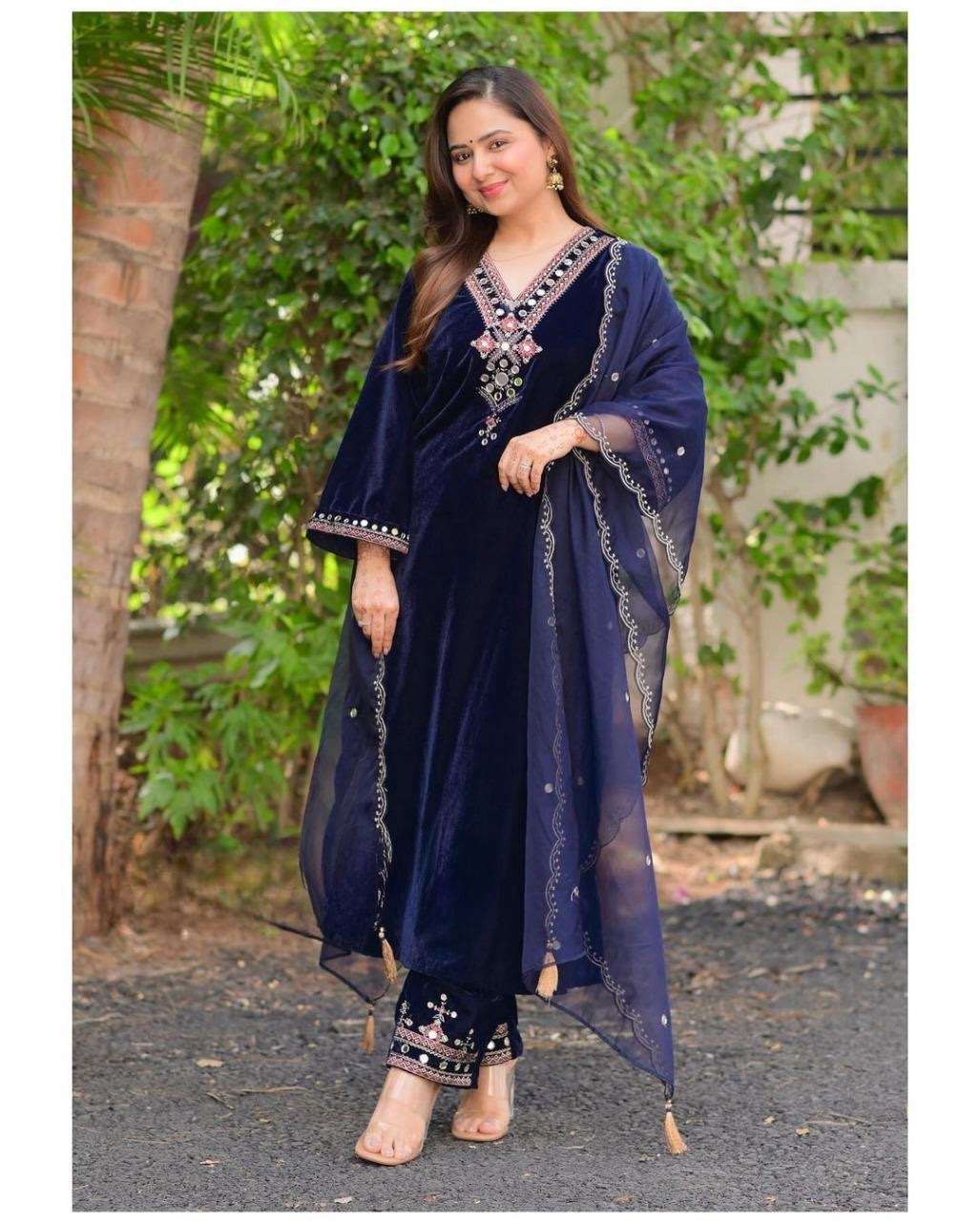 Navy blue Velvet Top with pants