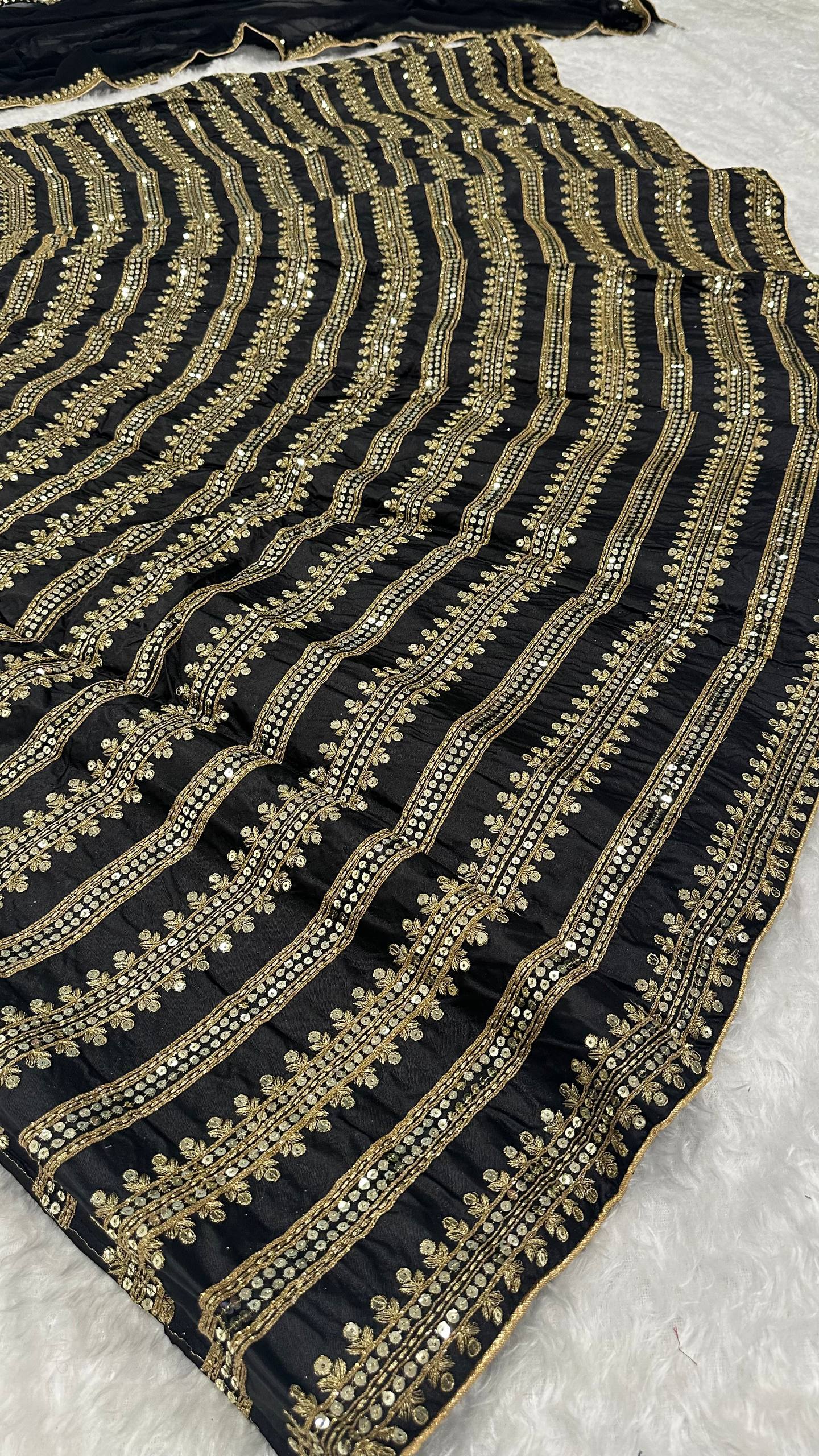 Premium Black and Gold Silk Lehenga Fully Stitched