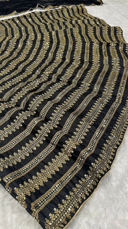 Premium Black and Gold Silk Lehenga Fully Stitched