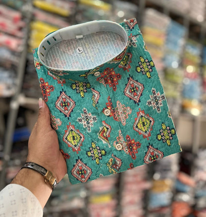 Father-Son Matching Cotton Printed Kurta Set with Pajama