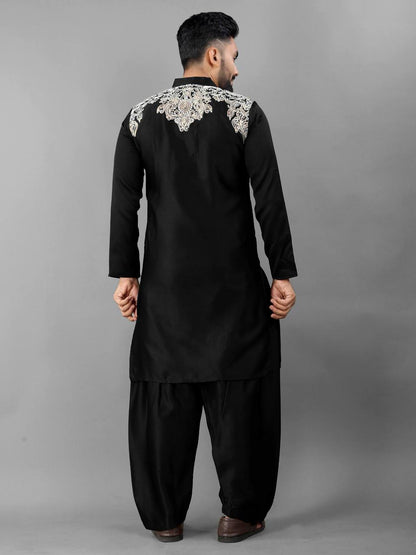 Jet Black Premium Men's Pathani Kurta with Pajama
