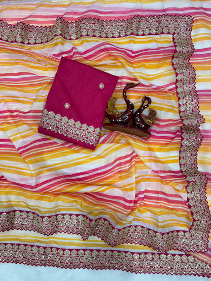 Mastani - Beautiful Leriya Print Silk Saree with Stitched Blouse options