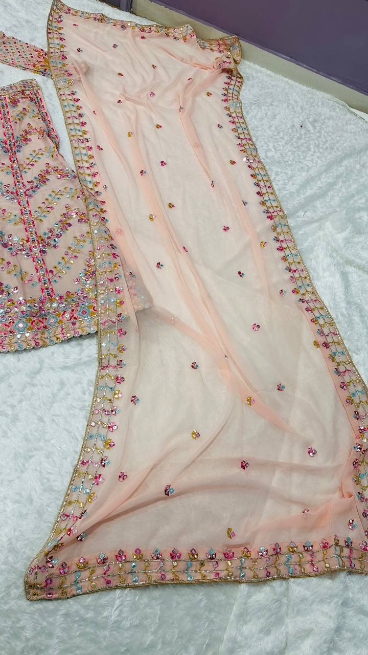 Peach Soft Georgette Embroidered Premium Lehenga