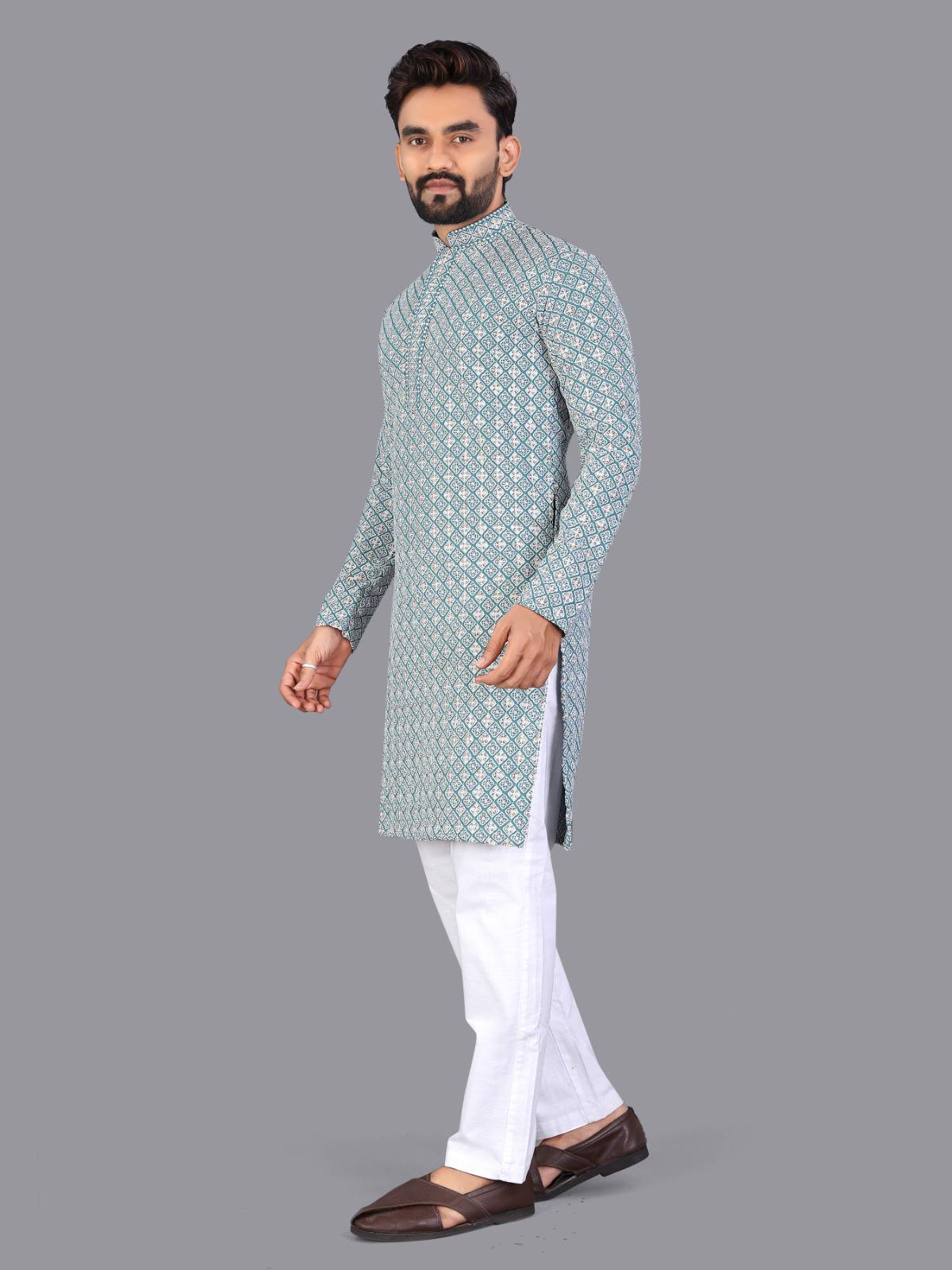 Utsav - Premium Lucknowi Work Rayon Cotton Men's Kurta with Pajama