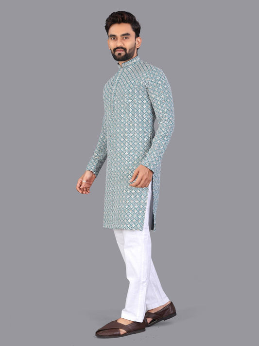 Utsav - Premium Lucknowi Work Rayon Cotton Men's Kurta with Pajama