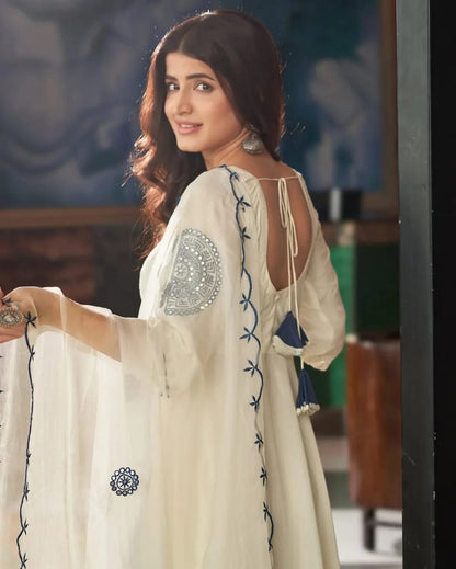 Timeless Off White Cotton Anarkali Suit Fully Stitched