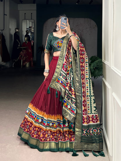 Saheli - Beautiful Gamthi Work Tasar Silk Lehenga Choli for Navratri