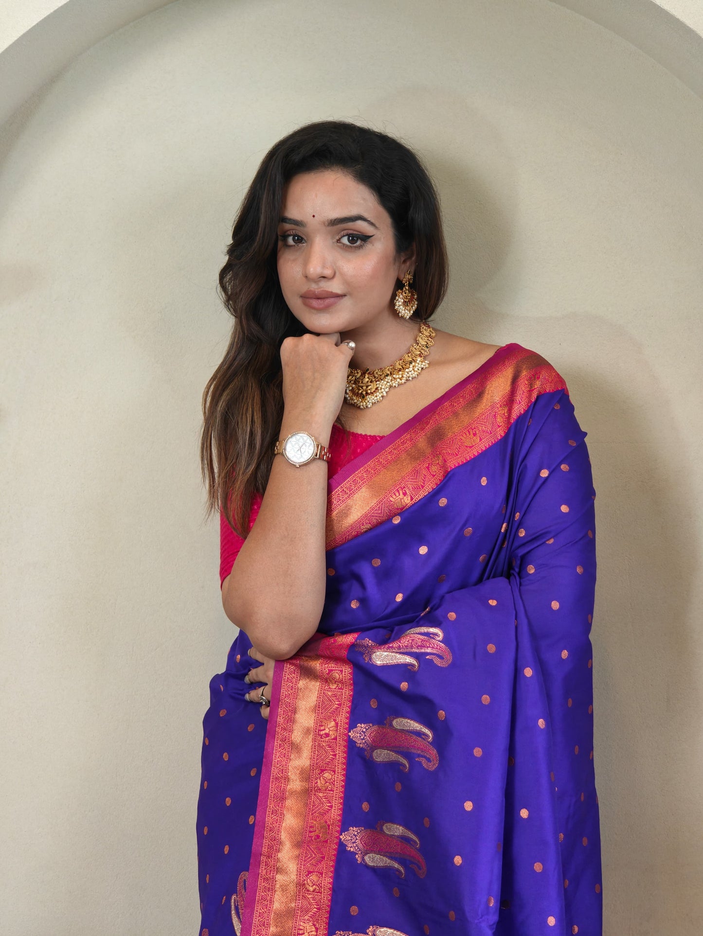 Royal Blue Pure Paithani Silk Saree with rich weaving with Stitched Blouse