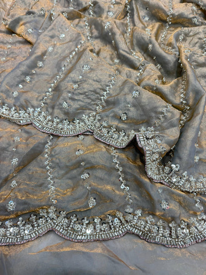 Party Star - Premium Space Silk Saree with Swaroski like crystal work with Fully Stitched Blouse