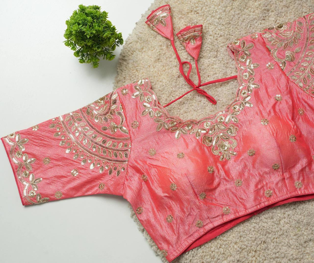 Ruhi - Beautiful Copper Gold Embroidered Work Fully Stitched Blouse to pair with Saree or Lehenga