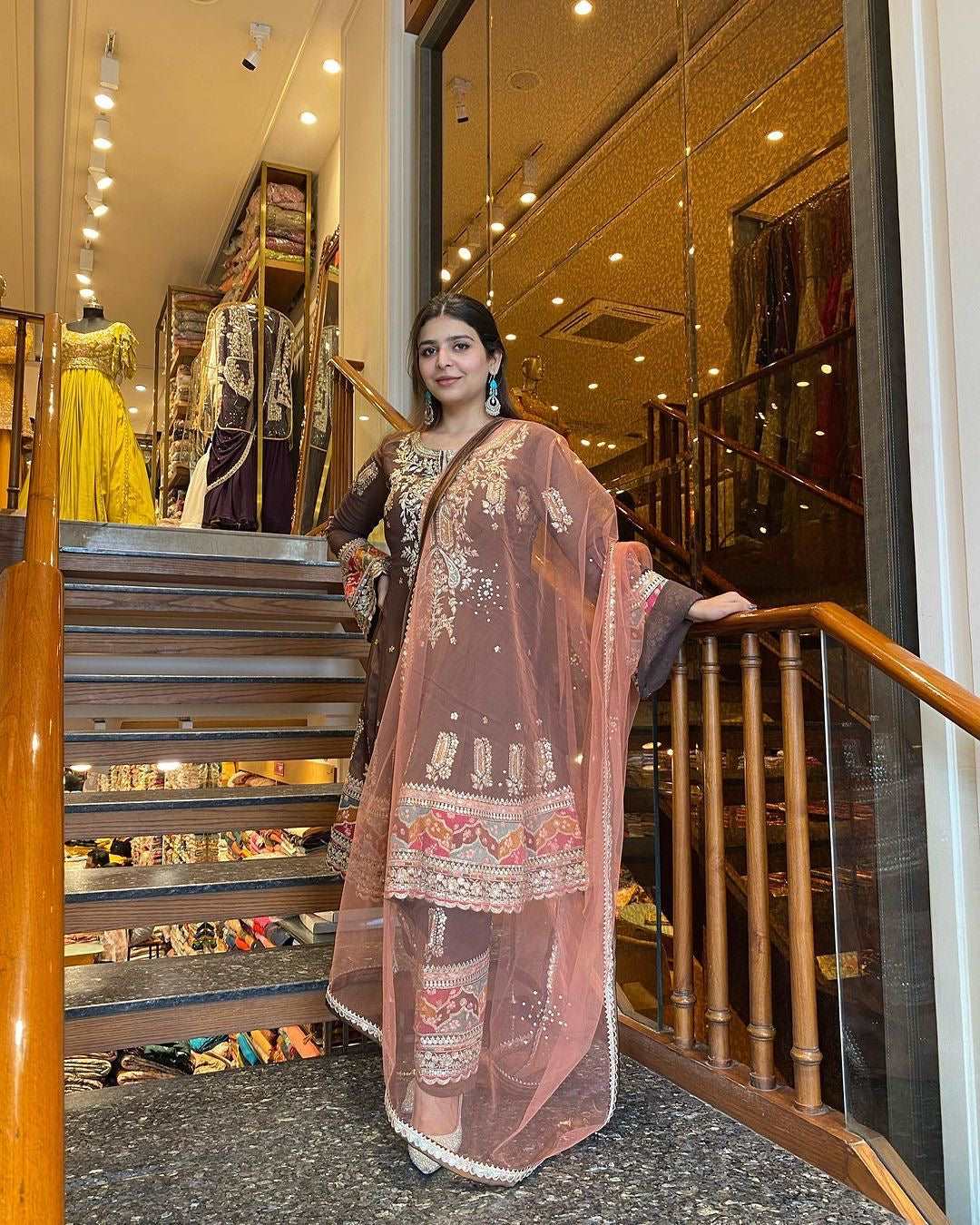 Dark purple top with pant and dupatta