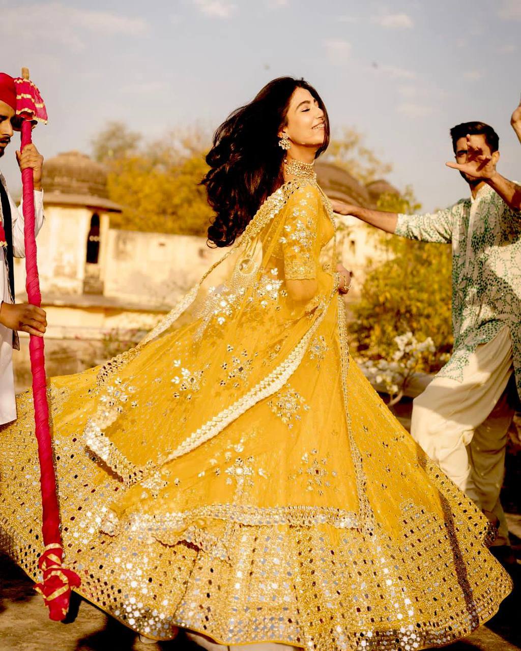 Yellow sparkling fully stitched lehenga